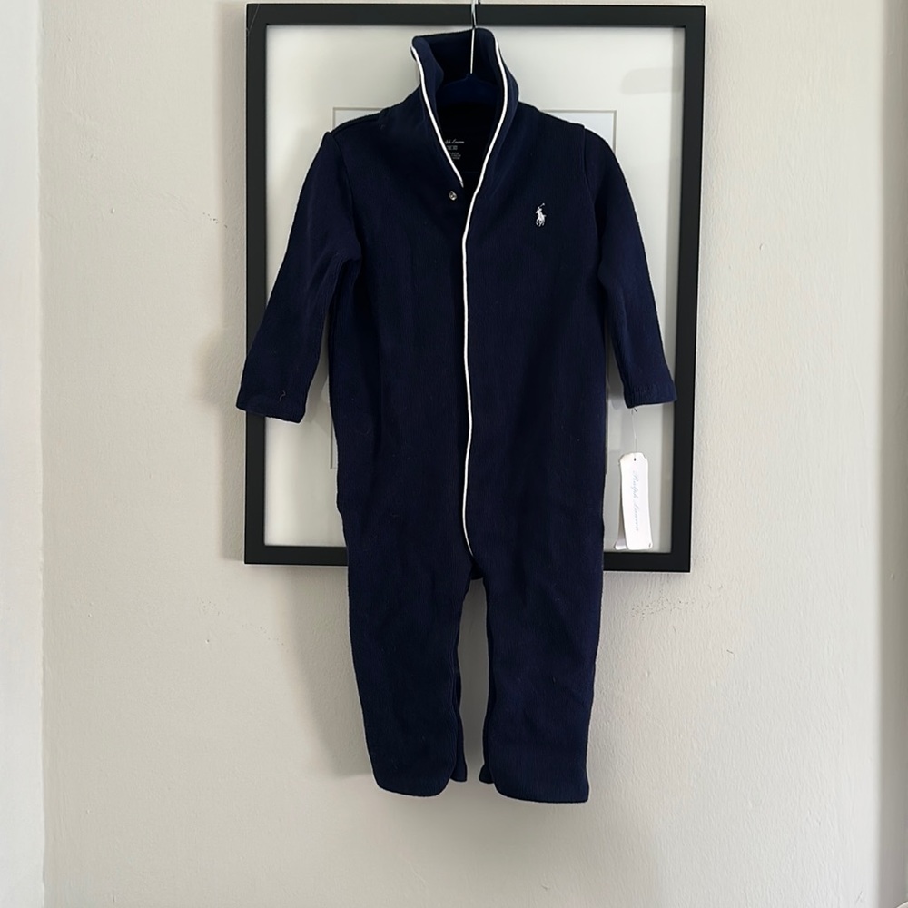 new with tags Ralph Lauren navy blue shaw collar outfit 12 months